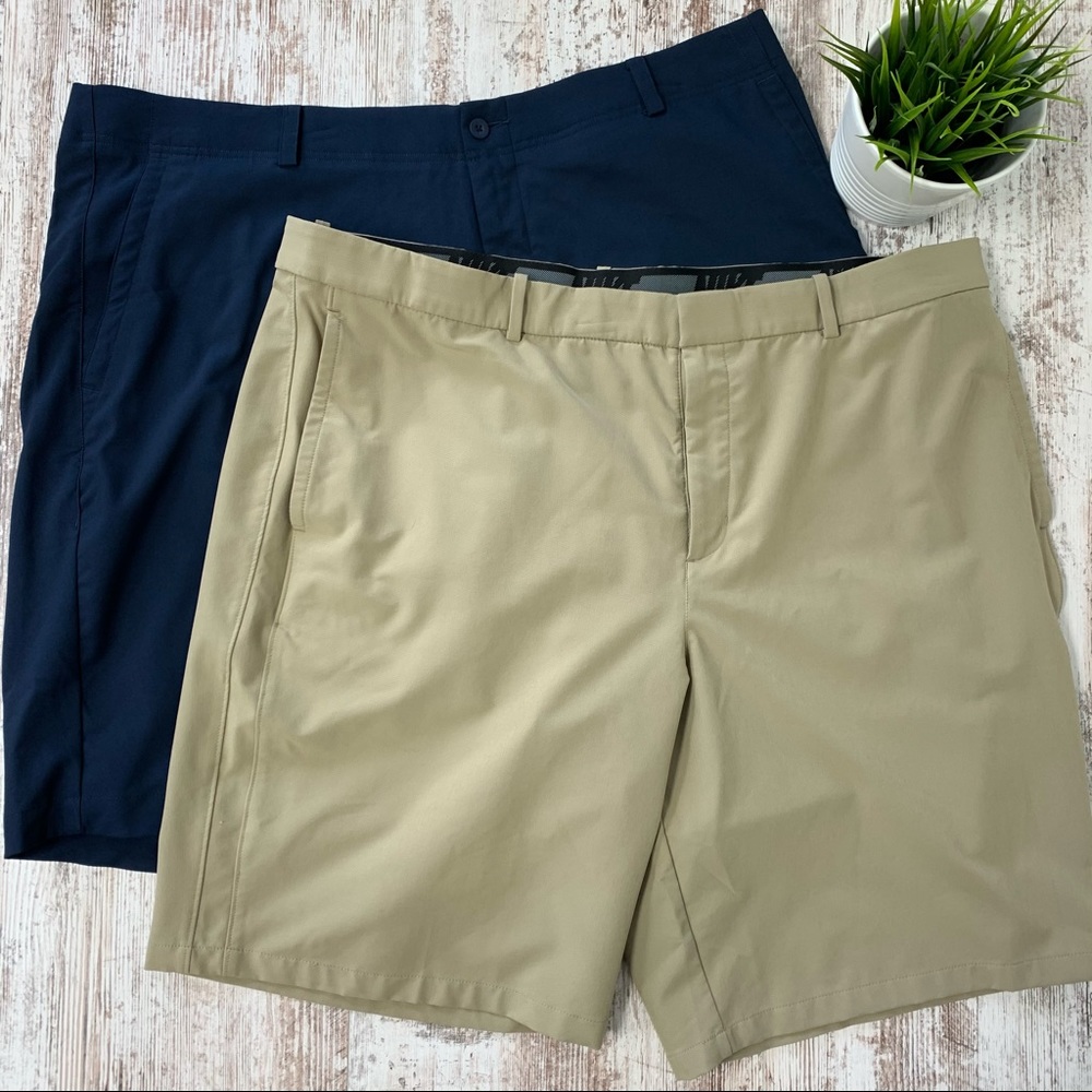 NIKE 2Pr Beige Navy Blue Golf Dri Fit Shorts 42 - Picture 1 of 11